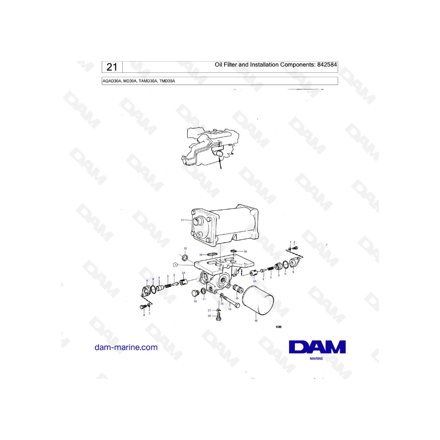 Volvo Penta AQAD30A / MD30A / TAMD30A / TMD30A - Filtro de aceite e instalación Componentes