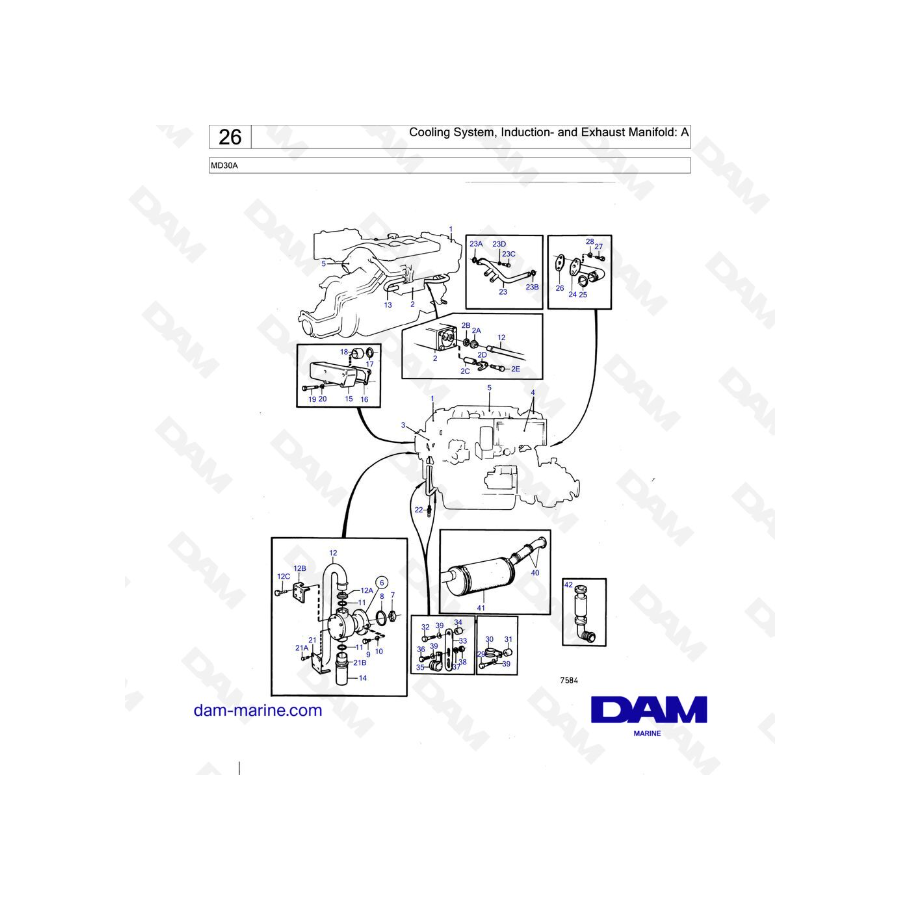 Volvo Penta MD30A - Cooling System, Induction- and Exhaust Manifold: A