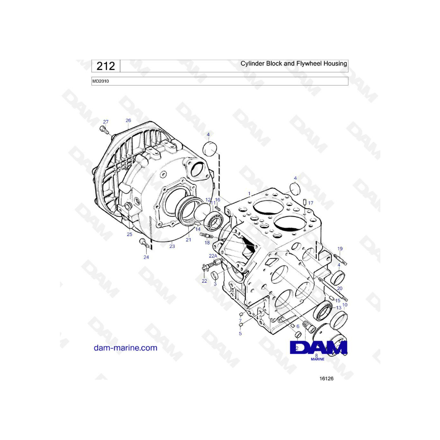 Volvo Penta MD2010B - Bloque de cilindros y carcasa del volante