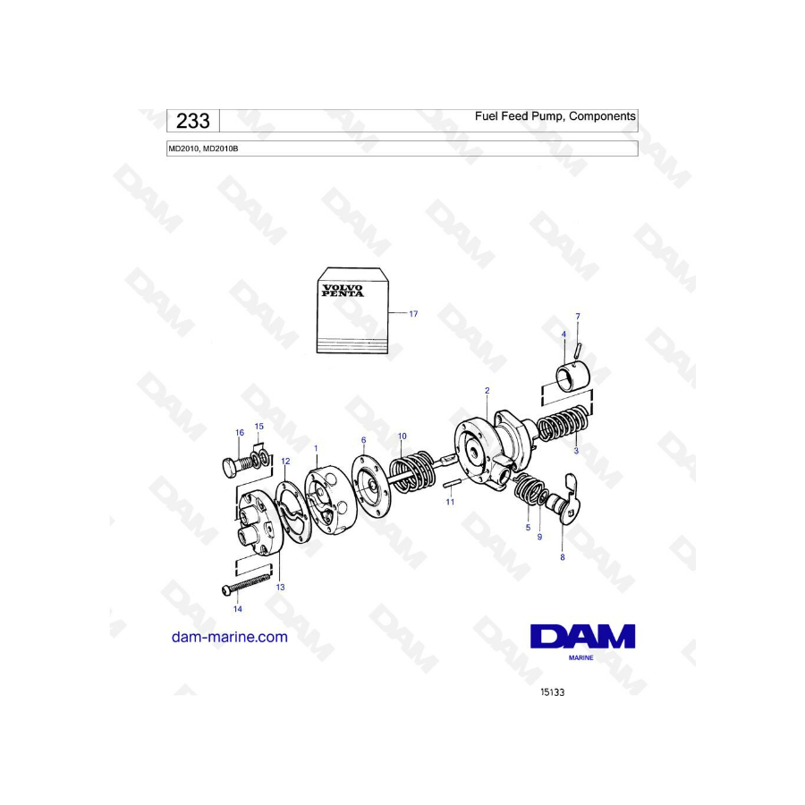 Volvo Penta MD2010 - Fuel feed pump, components