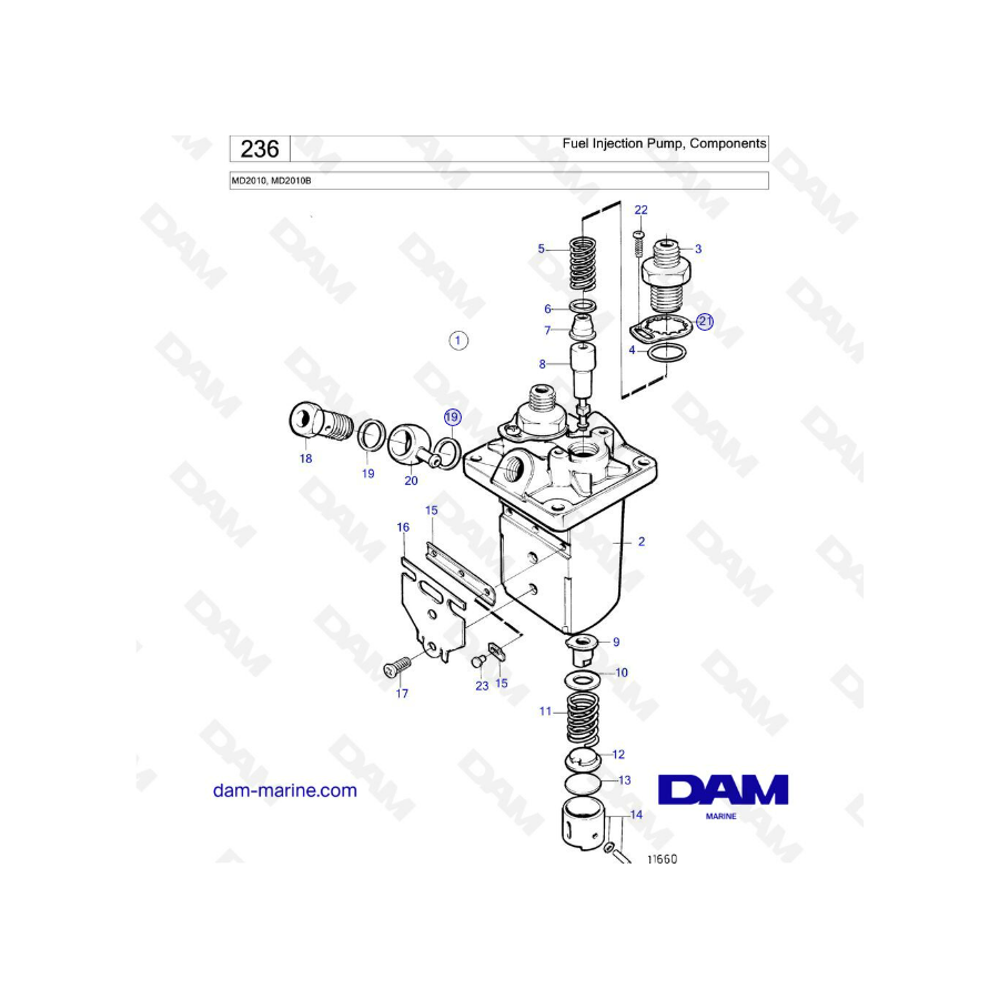 Volvo Penta MD2010 - Fuel injection pump, components