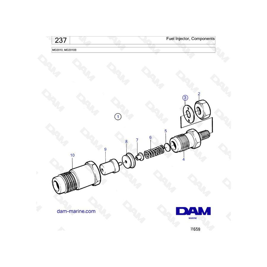 Volvo Penta MD2010 - Fuel injector, components