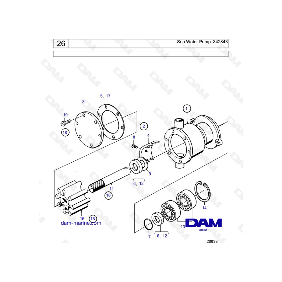 Volvo Penta AD30A / AQAD30A / MD30A / TAMD30A / TMD30A - Bomba de agua de mar: 842843