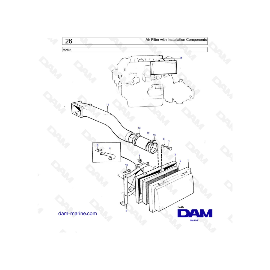 Volvo Penta MD30A - Air Filter with Installation Components