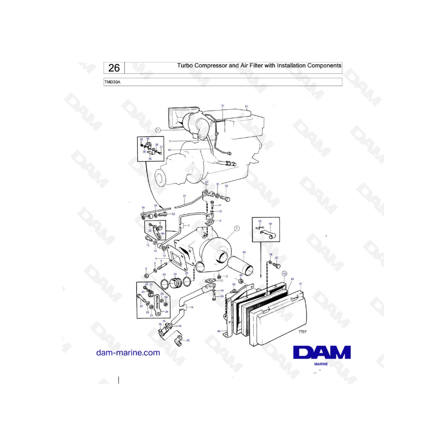 Volvo Penta TMD30A - Turbo Compressor and Air Filter with Installation Component