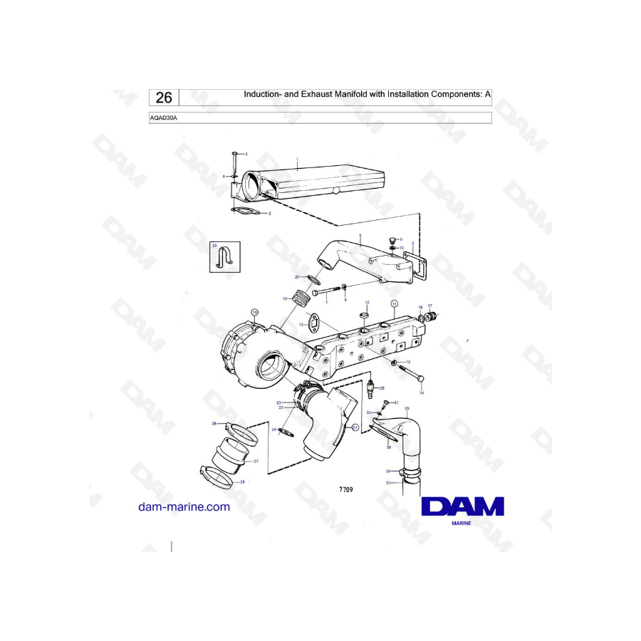 Volvo Penta TMD30A - Induction- and Exhaust Manifold with Installation Components