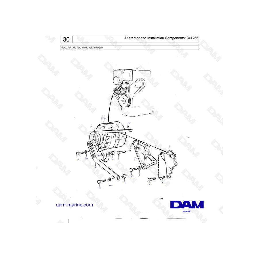 Volvo Penta AQAD30A / MD30A / TAMD30A / TMD30A - Alternador y componentes de instalación: 841765