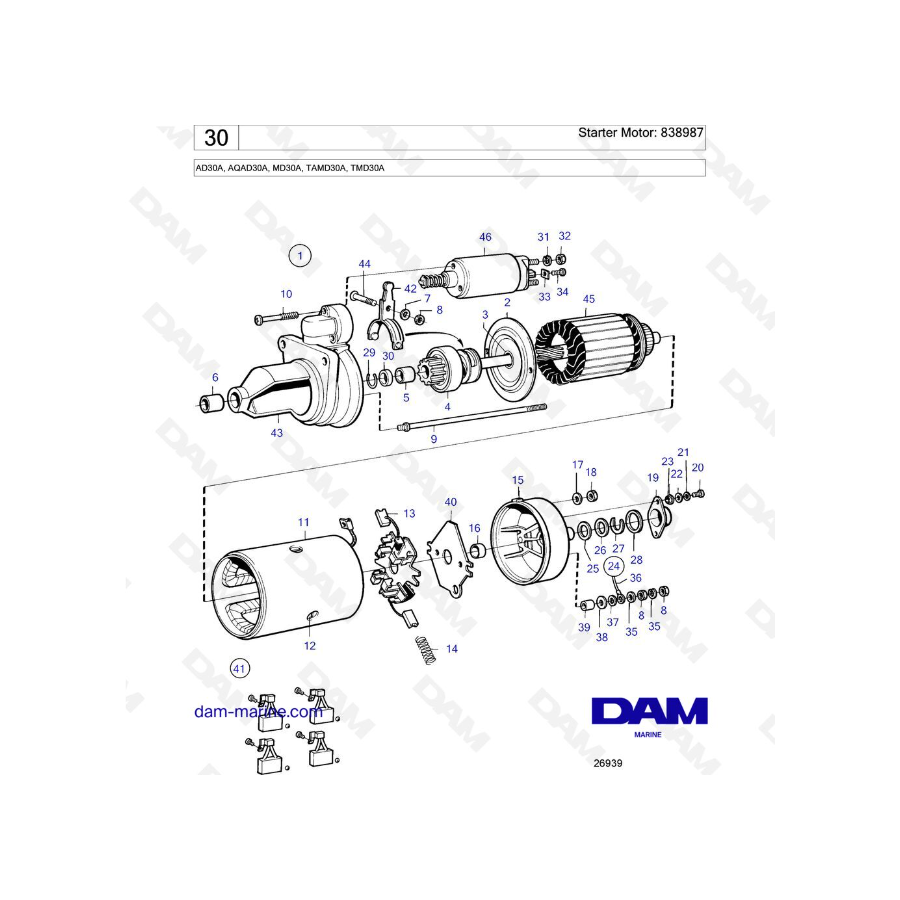 Volvo Penta AD30A / AQAD30A / MD30A / TAMD30A / TMD30A - Motor de arranque: 838987