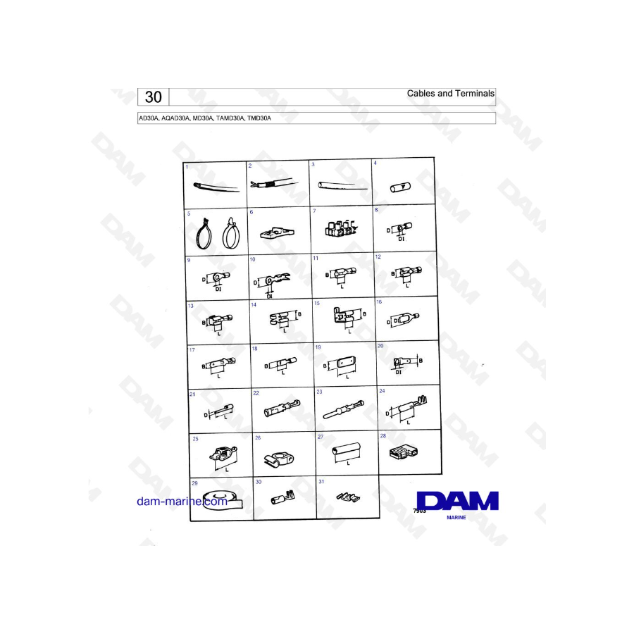 Volvo Penta AD30A / AQAD30A / MD30A / TAMD30A / TMD30A - Cables and Terminals