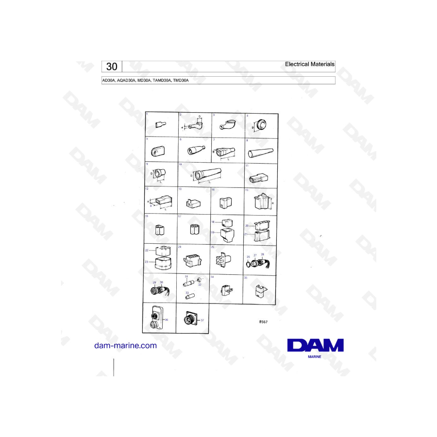 Volvo Penta AD30A / AQAD30A / MD30A / TAMD30A / TMD30A - Electrical Materials