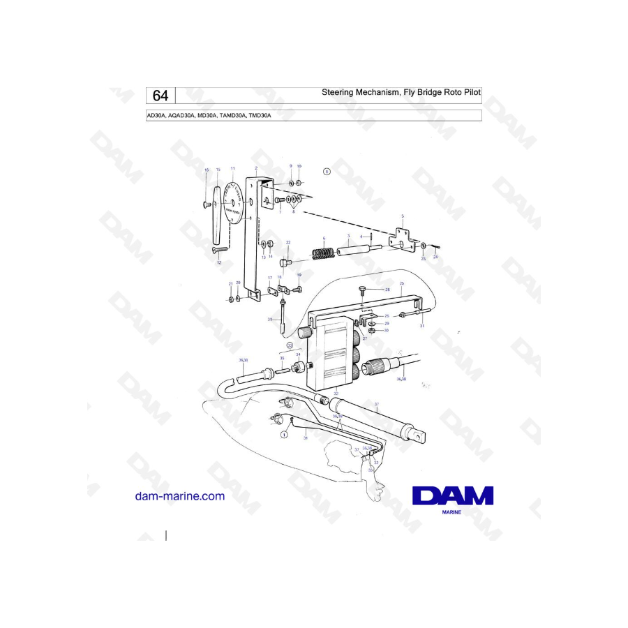 Volvo Penta AD30A / AQAD30A / MD30A / TAMD30A / TMD30A - Mecanismo de dirección, Fly Bridge Roto Pilot