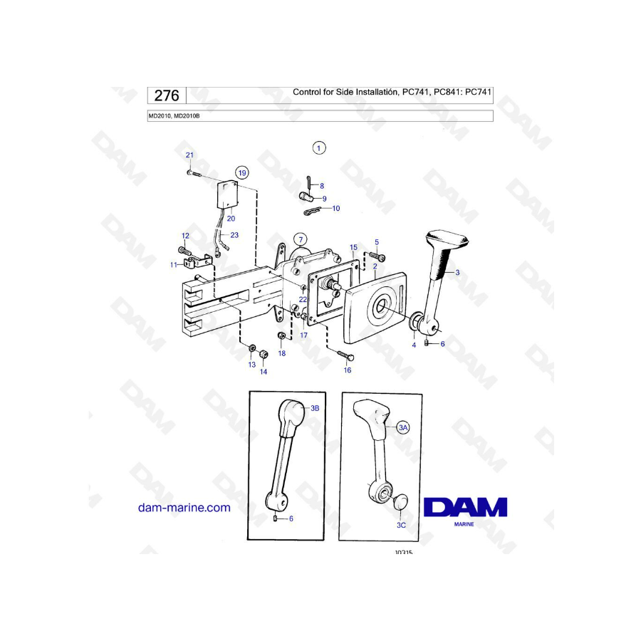 Volvo Penta MD2010 - Control for side installation