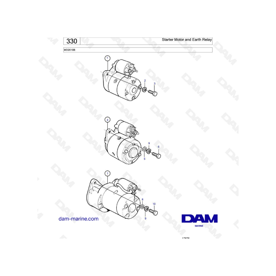 Volvo Penta MD2010 - Starter motor & earth relay 