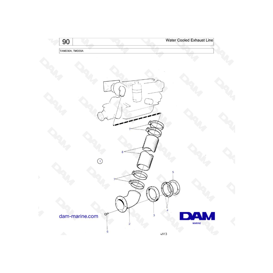 Volvo Penta TAMD30A / TMD30A - Línea de escape refrigerada por agua