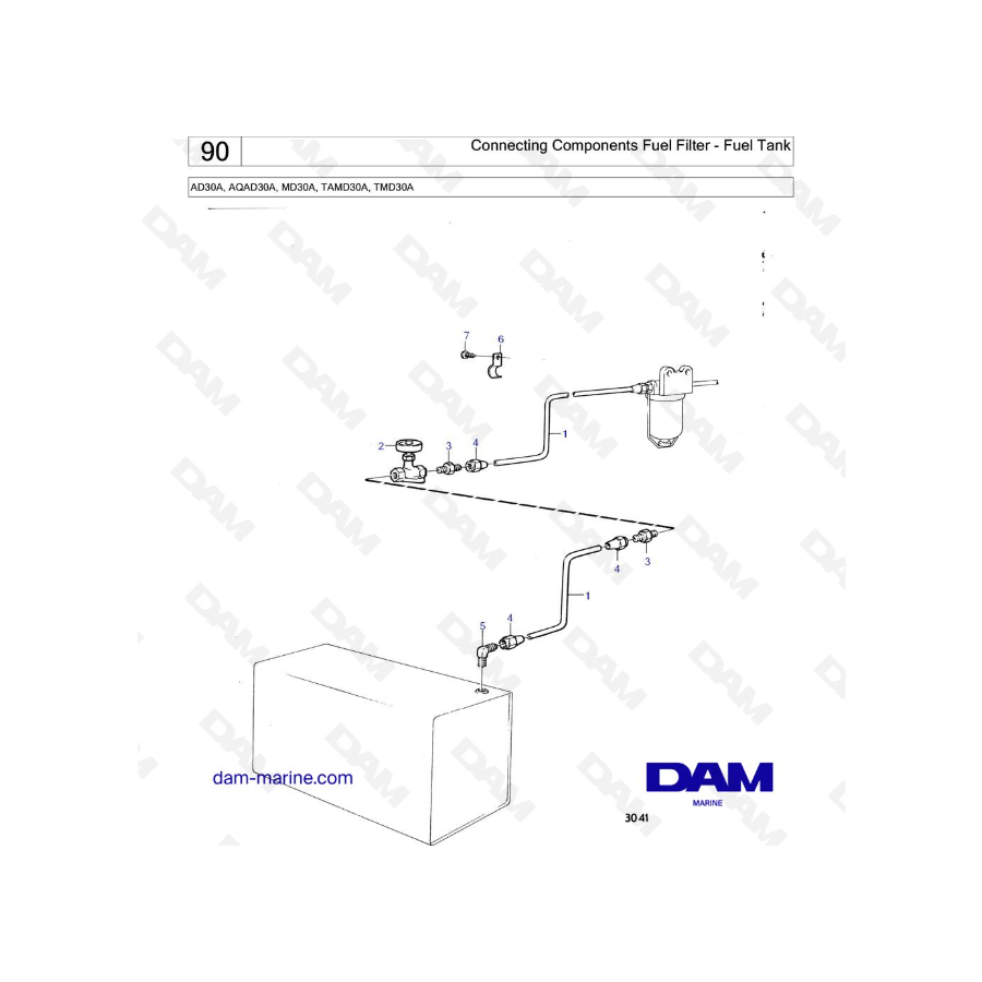 Volvo Penta AD30A /AQAD30A / MD30A / TAMD30A / TMD30A - Componentes de conexión Filtro de combustible - Depósito de combustible