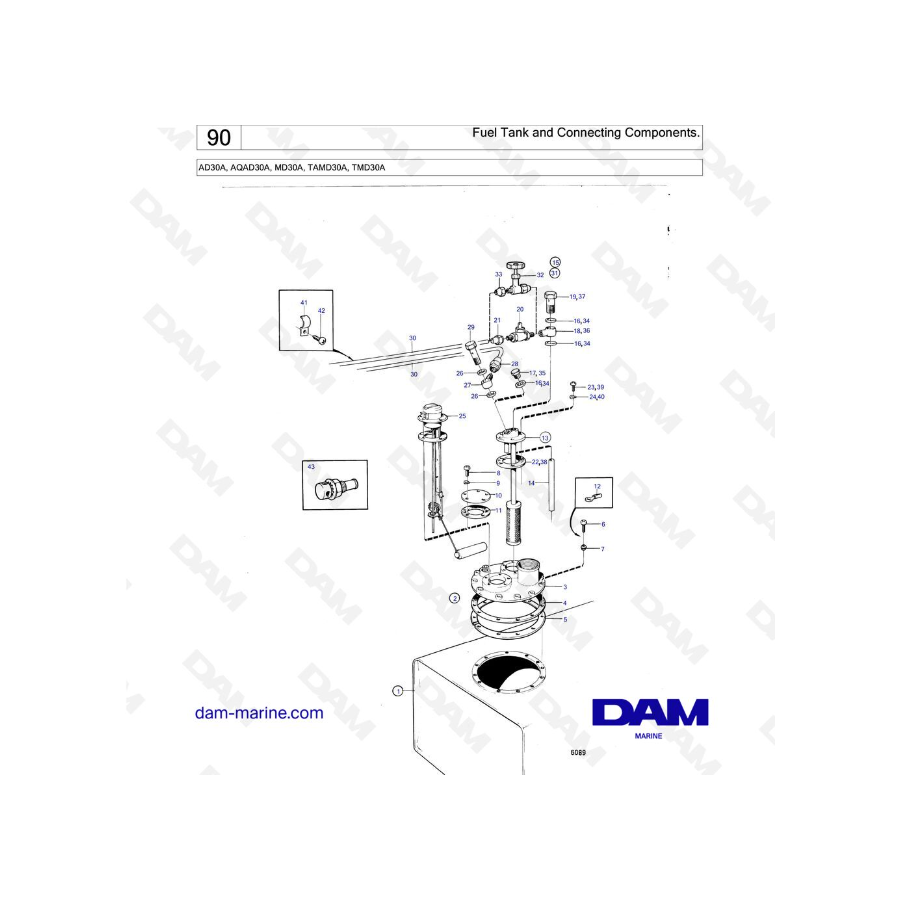 Volvo Penta AD30A / AQAD30A / MD30A / TAMD30A / TMD30A - Depósito de combustible y componentes de conexión