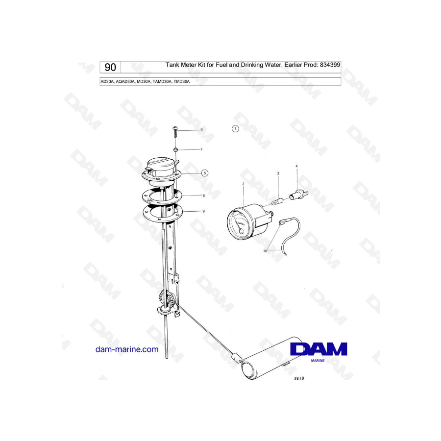 Volvo Penta AD30A / AQAD30A / MD30A / TAMD30A / T TMD30A - Kit de medidor de tanque para combustible y agua potable, anterior Pr