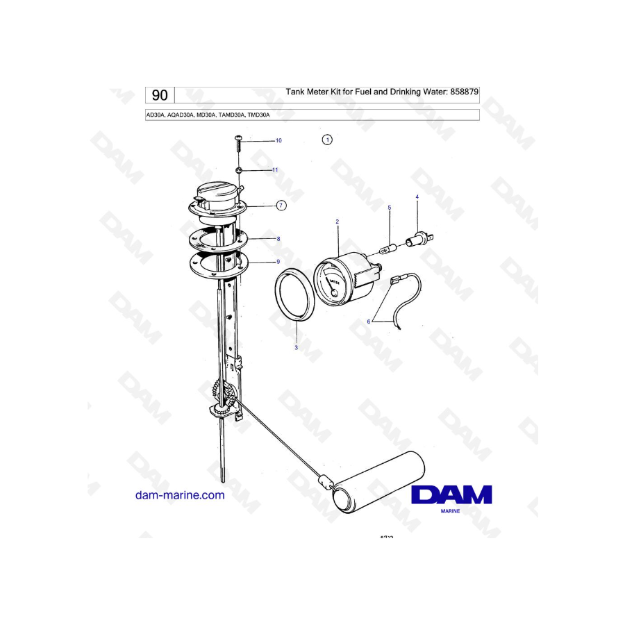 Volvo Penta AD30A / AQAD30A / MD30A / TAMD30A / TMD30A - Kit de medidor de tanque para combustible y agua potable: 858879