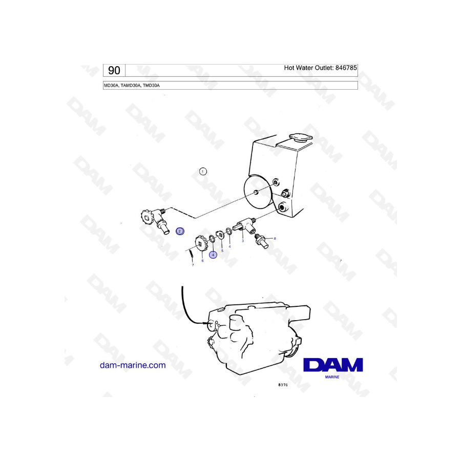 Volvo Penta MD30A / TAMD30A / TMD30A - Salida de agua caliente: 846785