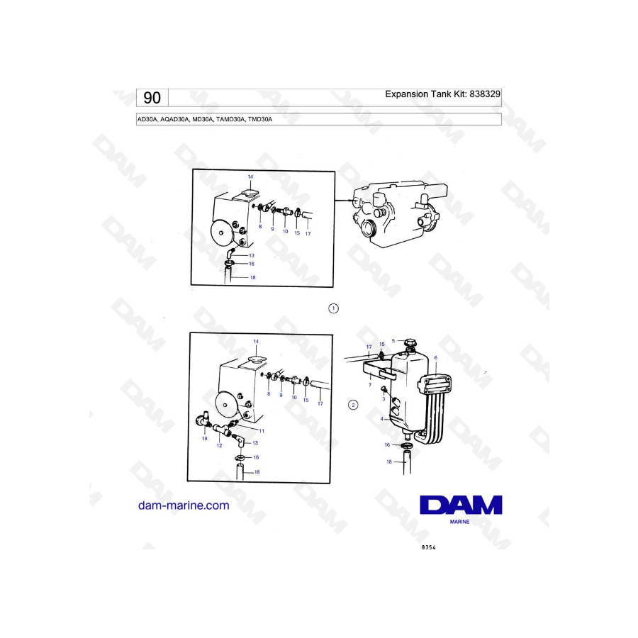 Volvo Penta AD30A / AQAD30A / MD30A / TAMD30A / TMD30A - Expansion Tank Kit: 838329