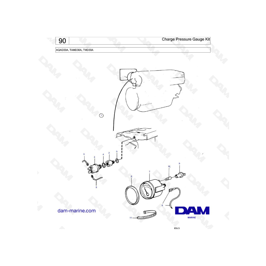 Volvo Penta AQAD30A / TAMD30A / TMD30A - Charge Pressure Gauge Kit