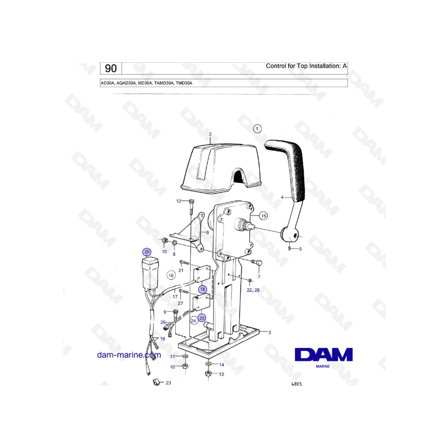 Volvo Penta AD30A / AQAD30A / MD30A / TAMD30A/ TMD30A - Control for Top Installation: A