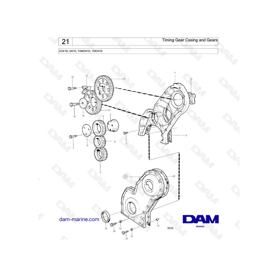 Volvo Penta AD41D / D41D/ TAMD41D / TMD41D - Caja y engranajes de distribución