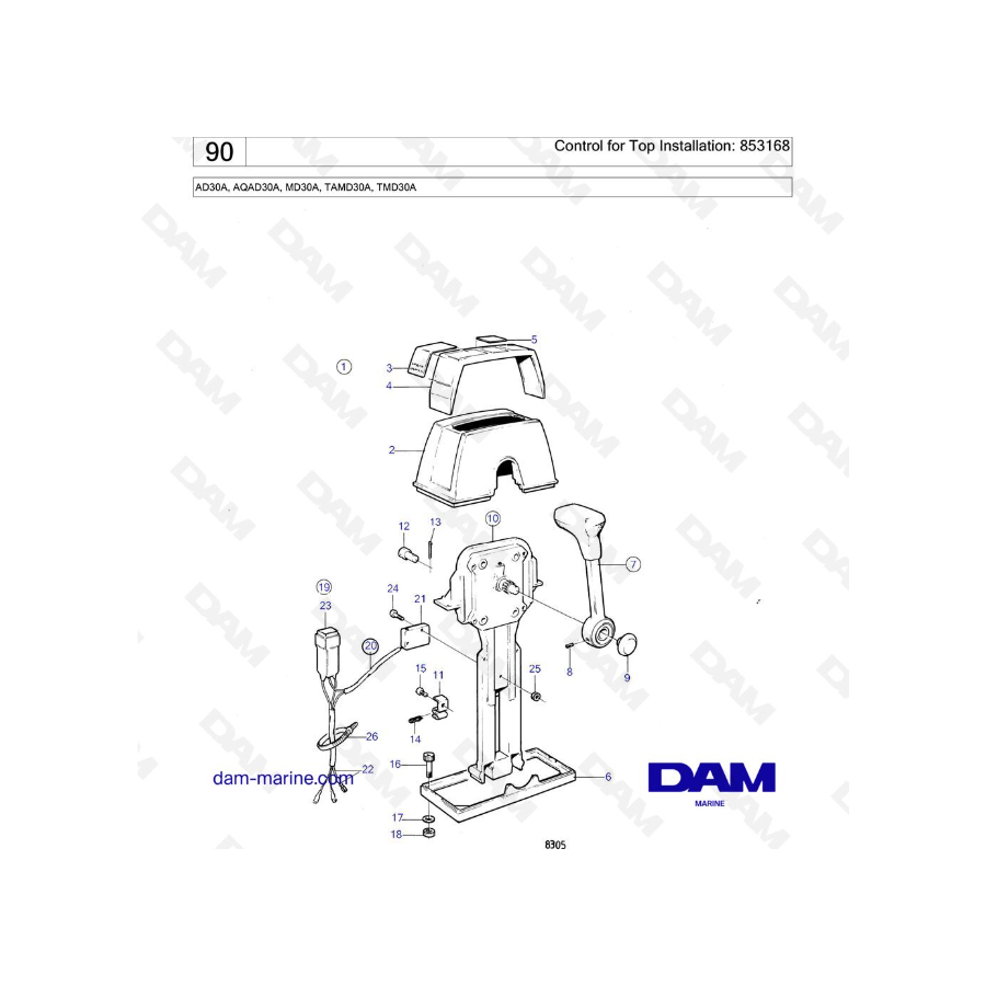 Volvo Penta AD30A / AQAD30A / MD30A / TAMD30A / TMD30A - Control for Top Installation: 853168