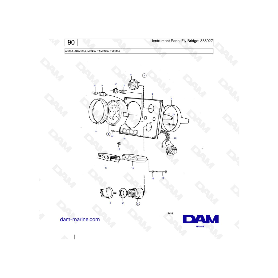 Volvo Penta AD30A / AQAD30A / MD30A / TAMD30A / TMD30A / - Instrument Panel Fly Bridge: 838927