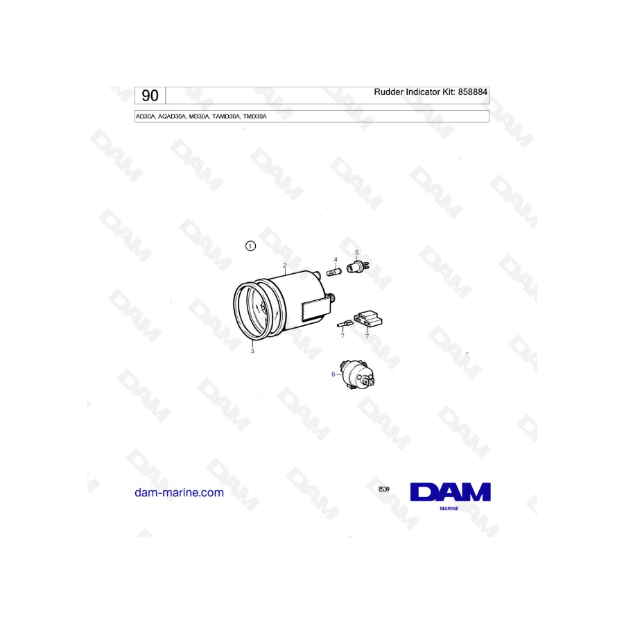 Volvo Penta AD30A / AQAD30A / MD30A / TAMD30A / TMD30A - Rudder Indicator Kit: 858884