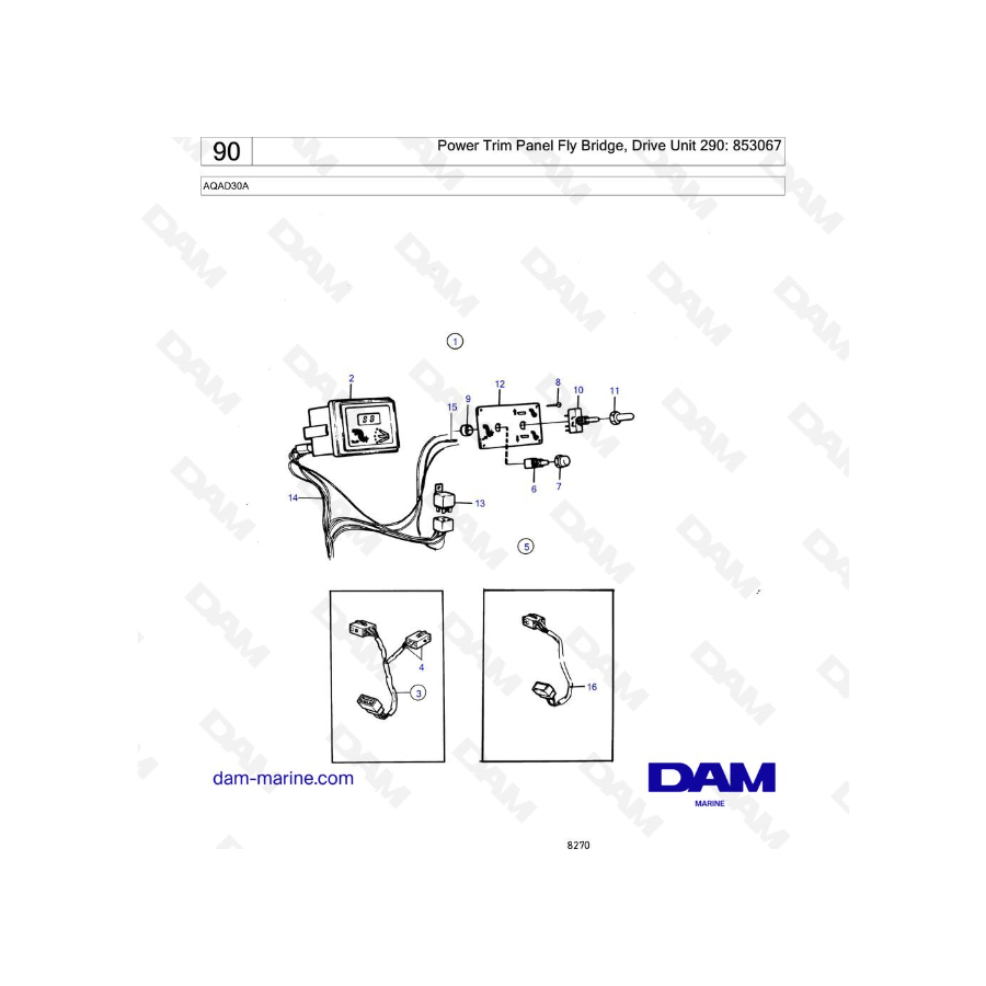 Volvo Penta AQAD30A - Power Trim Panel Fly Bridge, Drive Unit 290: 853067