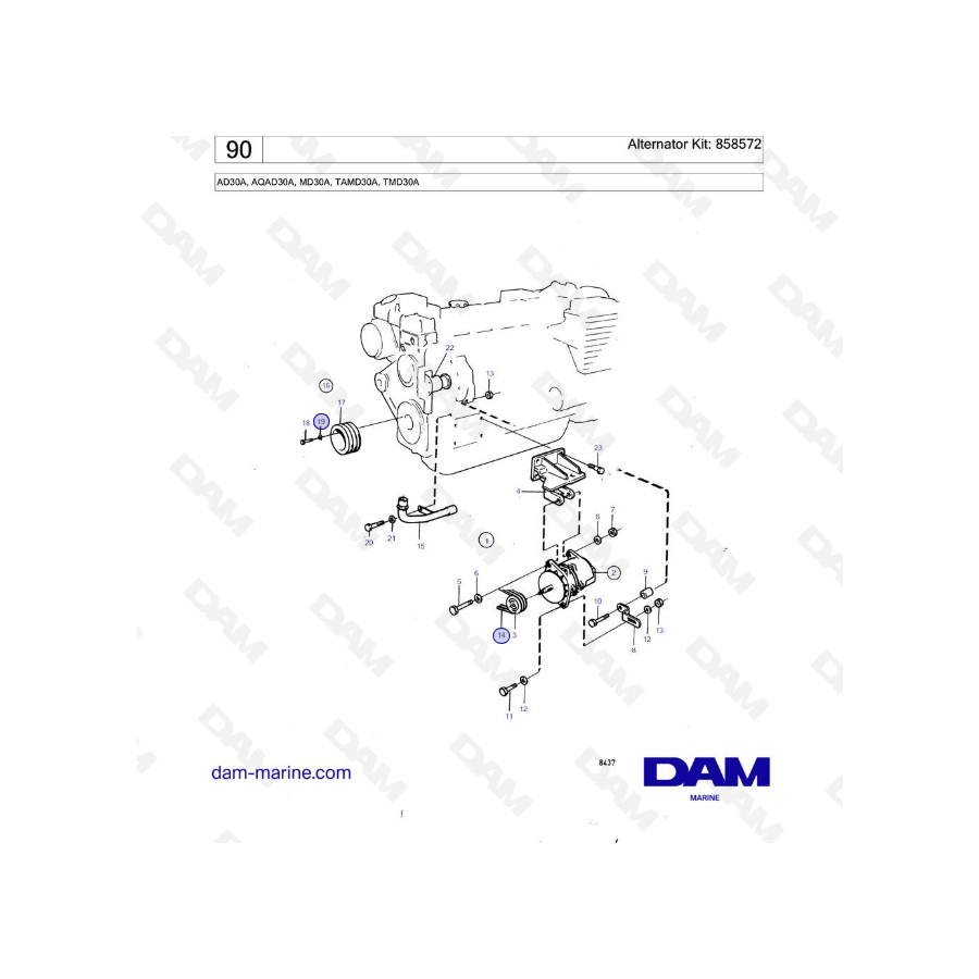 Volvo Penta AD30A / AQAD30A / MD30A / TAMD30A / TMD30A - Kit alternador: 858572