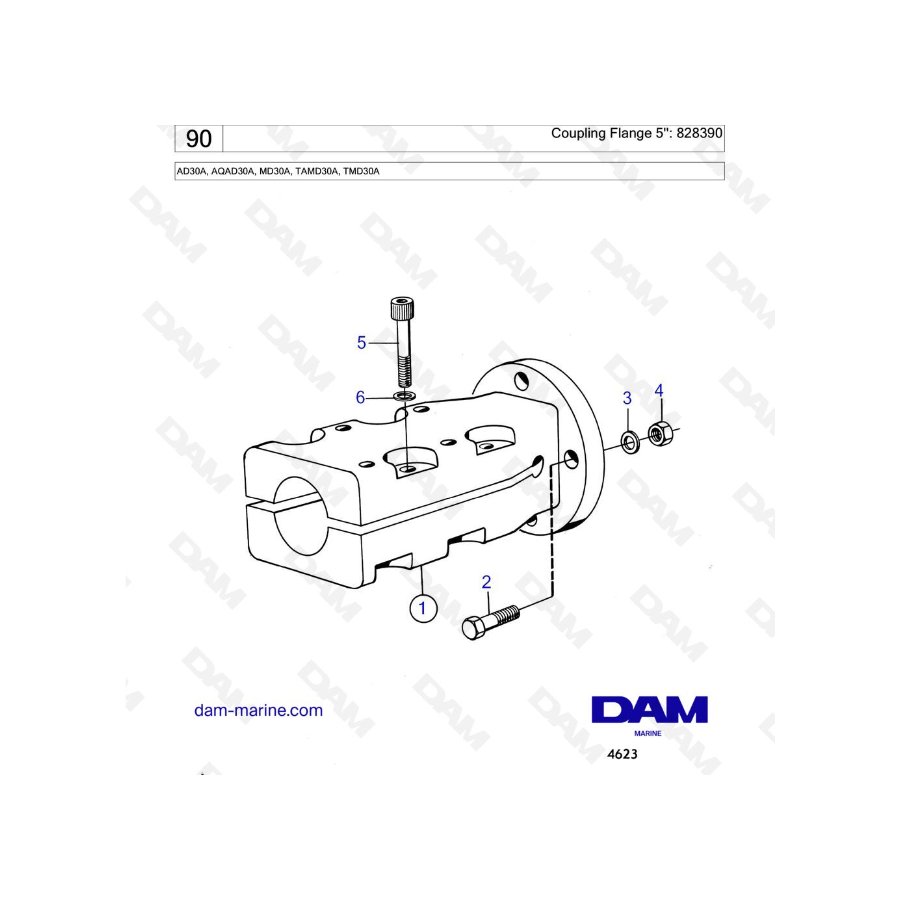 Volvo Penta AD30A / AQAD30A / MD30A / TAMD30A / TMD30A - Brida de acoplamiento 5": 828390