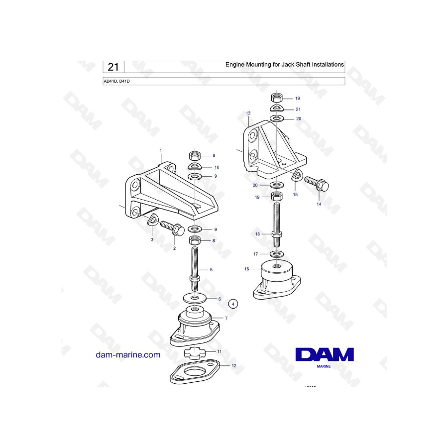 Volvo Penta AD41D / D41D - Engine mounting for jack shaft installations