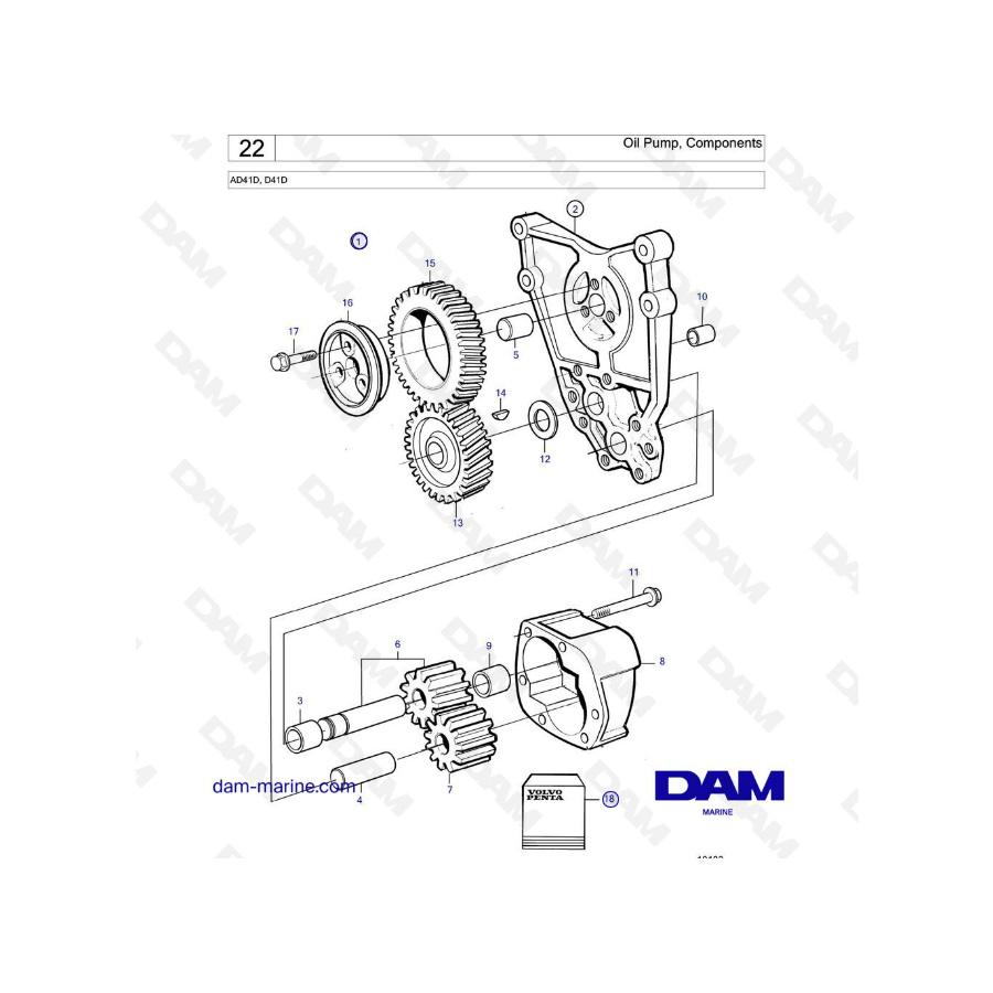 Volvo Penta AD41D / D41D - Oil pump, components