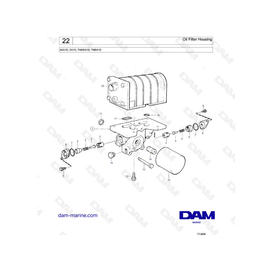 Volvo Penta AD41D / D41D / TAMD41D / TMD41D - Caja del filtro de aceite