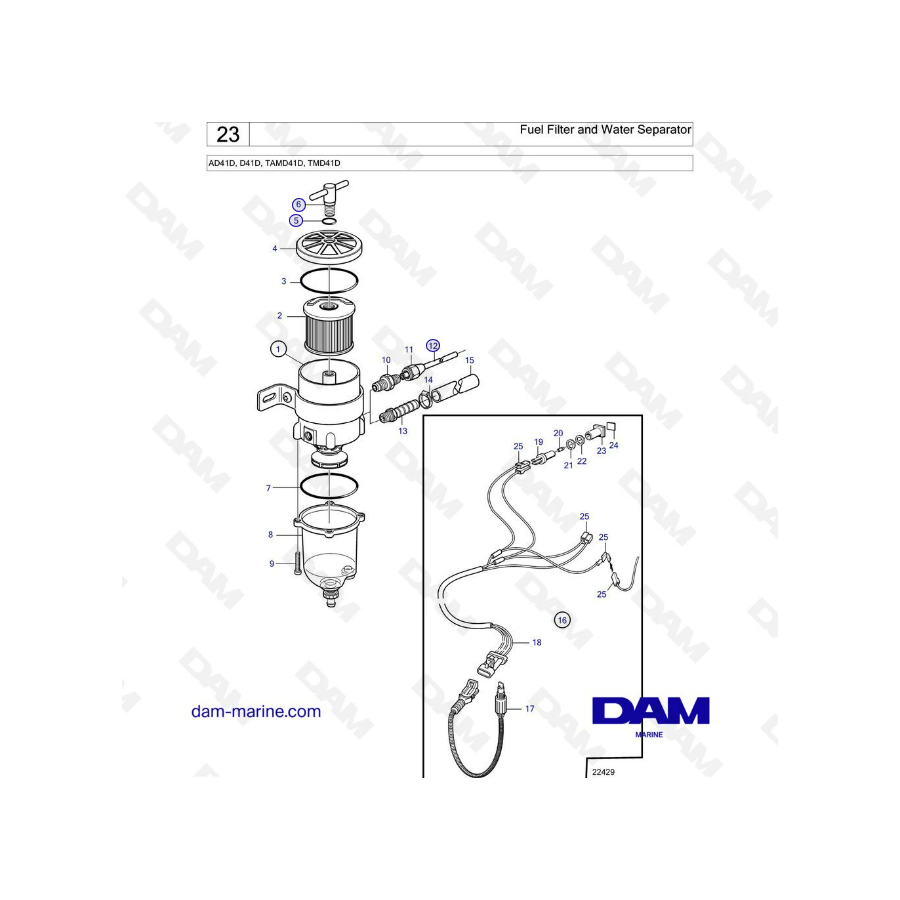 Volvo Penta AD41D / D41D / TAMD41D / TMD41D - Filtro de combustible y separador de agua