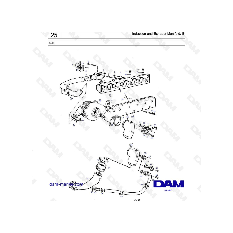 Volvo Penta D41D - Colector de admisión y escape