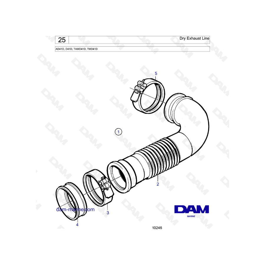 Volvo Penta AD41D / D41D / TAMD41D / TMD41D - Dry exhaust line