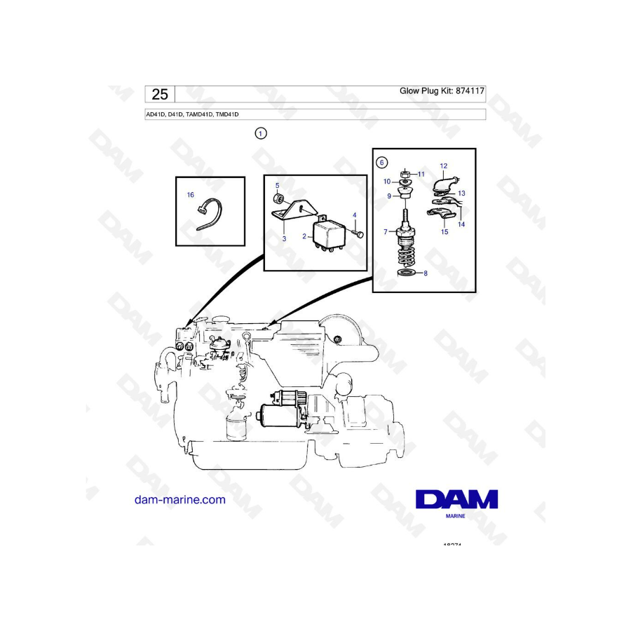 Volvo Penta AD41D / D41D / TAMD41D / TMD41D - Kit de bujías incandescentes