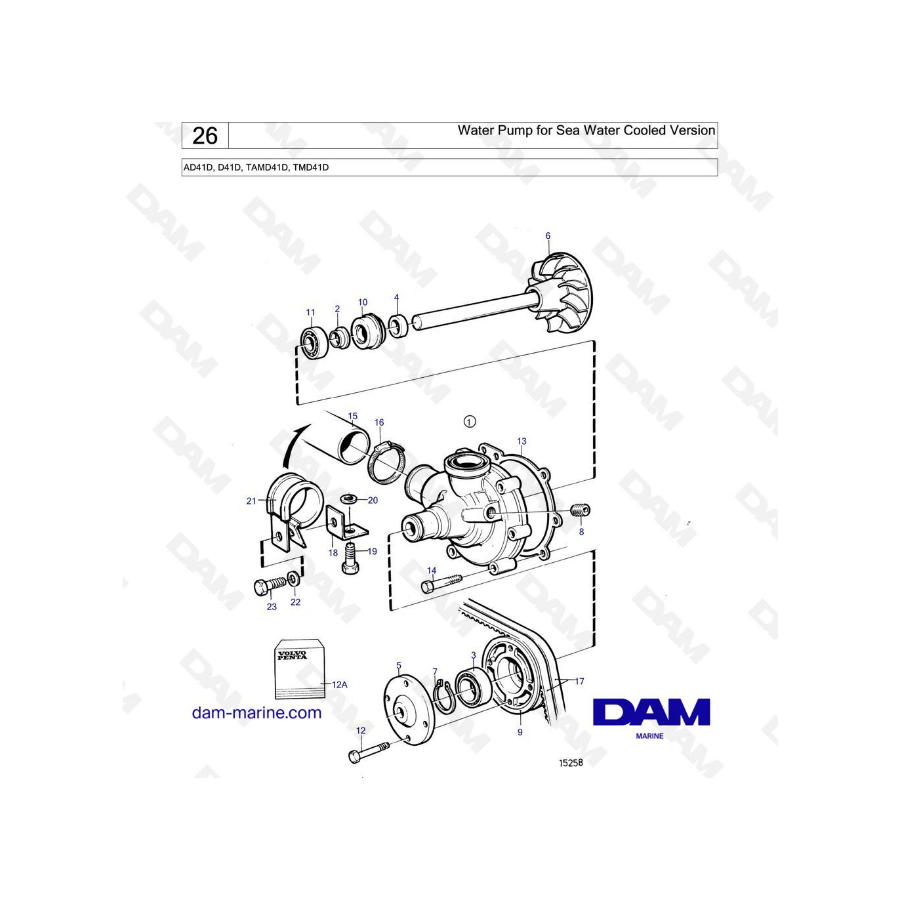 Volvo Penta AD41D / D41D / TAMD41D / TMD41D - Bomba de agua para versión refrigerada por agua de mar