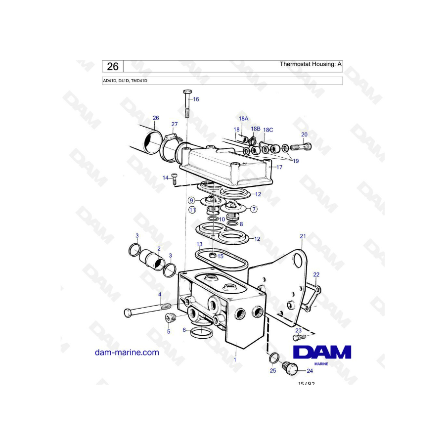 Volvo Penta AD41D / D41D / TMD41D - Caja del termostato