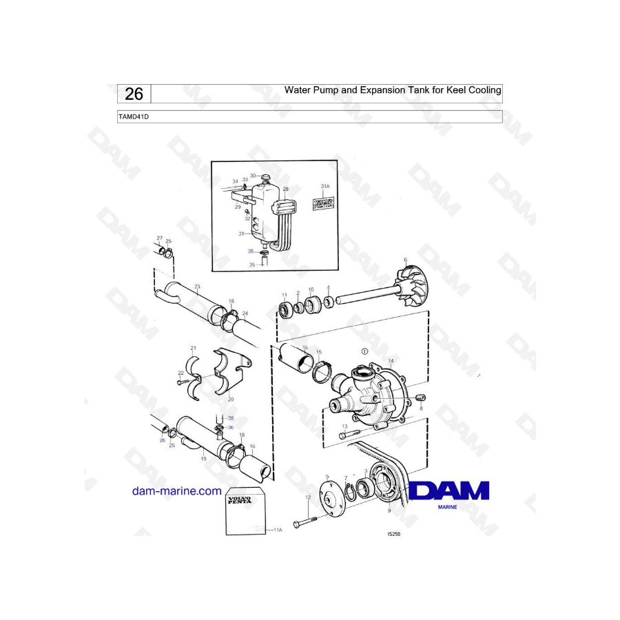 Volvo Penta TAMD 41 - Water pump and expansion tank for keel cooling