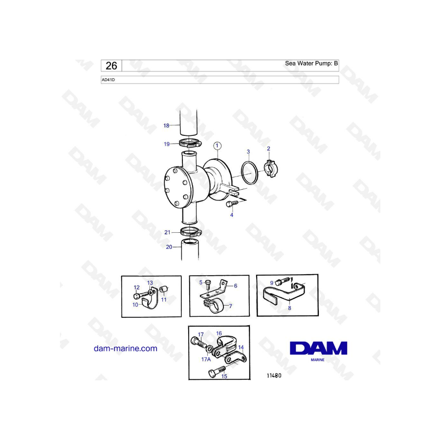 Volvo Penta AD41D - Sea water pump : B