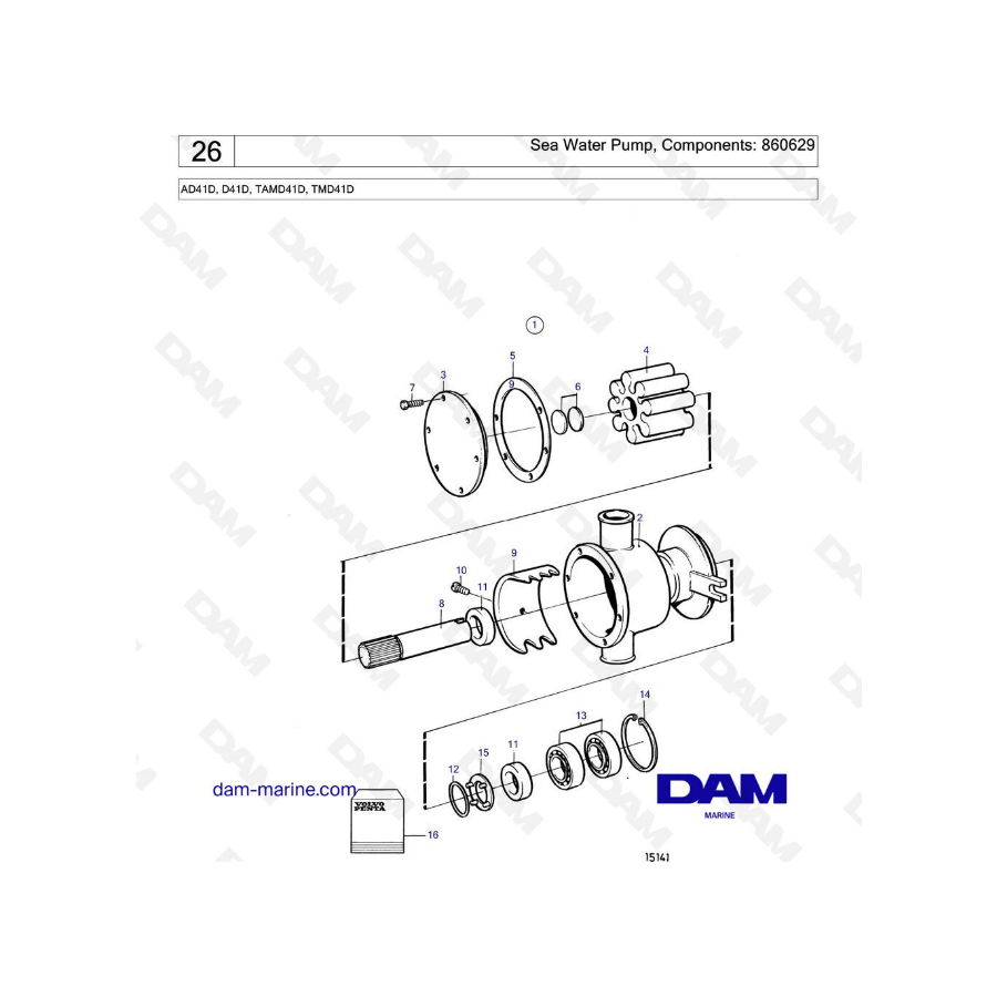 Volvo Penta AD41D / D41D / TAMD41D / TMD41D - Componentes de bombas de agua de mar