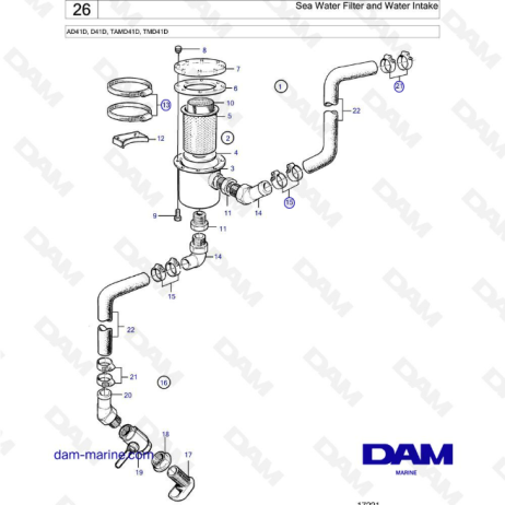  Volvo Penta AD41D / D41D / TAMD41D / TMD41D - Filtro de agua de mar y toma de agua