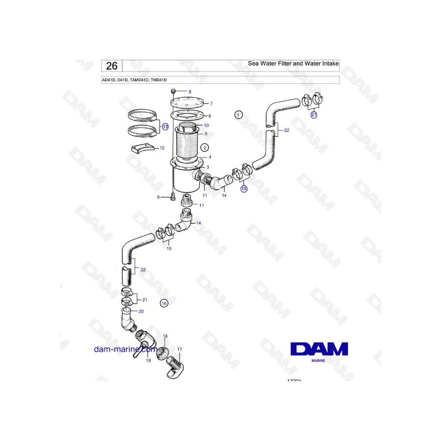  Volvo Penta AD41D / D41D / TAMD41D / TMD41D - Filtro de agua de mar y toma de agua