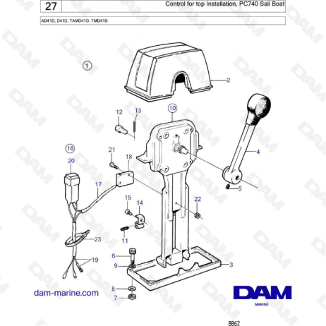  Volvo Penta AD41D / D41D / TAMD41D / TMD41D - Control for top installation, sail boat