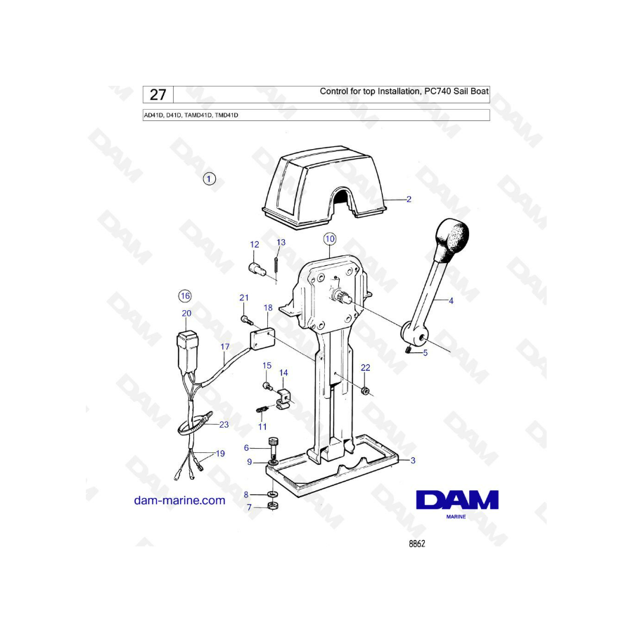 Volvo Penta AD41D / D41D / TAMD41D / TMD41D -  Control for top installation, sail boat