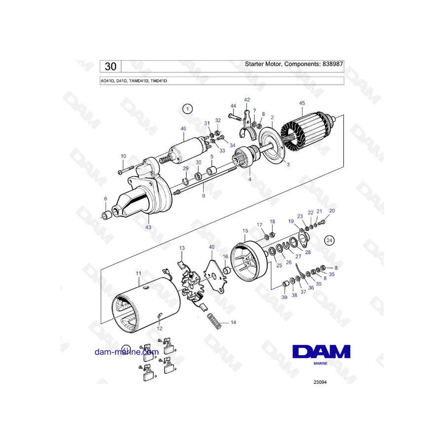 Volvo Penta AD41D / D41D / TAMD41D / TMD41D - Componentes del motor de arranque